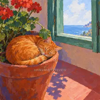 猫把午后坐暖 · 插画 AI 图像