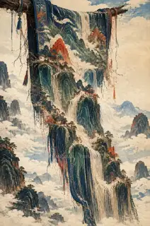 绣瀑垂天 · 插画 AI 图像
