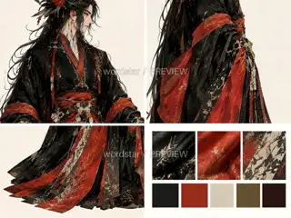 绯灯夜巡·宣传页原人物·形体材质 · 插画 图像