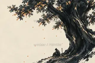 斧旁花雨 · 插画 图像