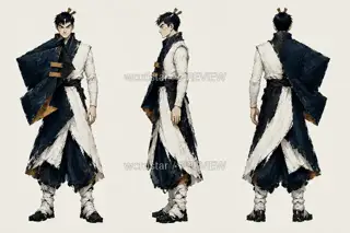 拾雷童子·断雷藏袖·三视图 · 插画 图像
