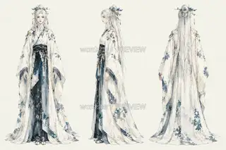 雪瓷观梦·宣传页原人物·三视图 · 插画 图像