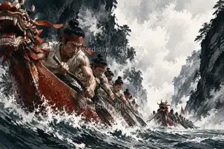 百桨破江 · 插画 图像