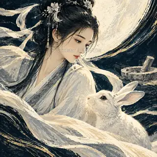 玉兔听衣 · 插画 图像