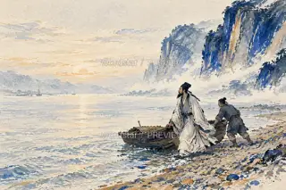 石滩初泊 · 插画 图像