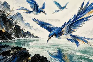 羽尖掠泉 · 插画 图像