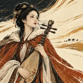 怀抱琵琶 · 插画 图像