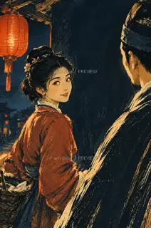 灯下回眸 · 插画 图像