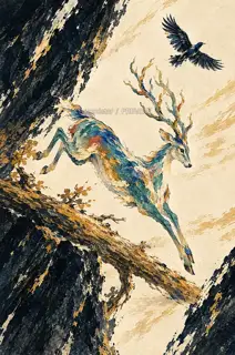 跃过枯木 · 插画 图像
