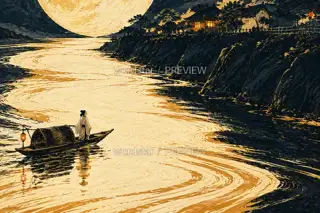 江上望家灯 · 插画 图像