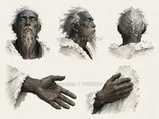 渡潮听客·盐壳藏声·神性部件与手势 · 插画 图像