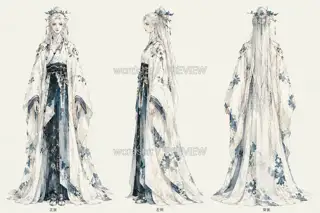 雪瓷观梦·宣传页原人物·同板三视图 · 插画 图像