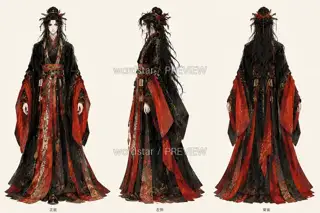 绯灯夜巡·宣传页原人物·同板三视图 · 插画 图像