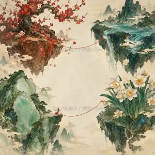 四岛迎春 · 插画 AI 图像