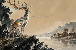 鹿王对车驾 · 插画 图像