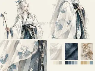 雪瓷观梦·宣传页原人物·形体材质 · 插画 图像