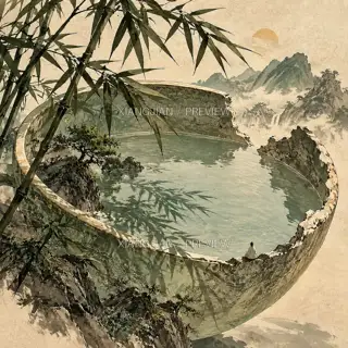 杯底山水 · 插画 AI 图像