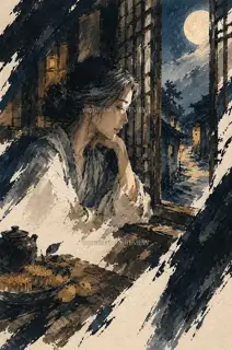 半窗等候 · 插画 图像