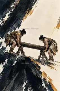 两人抬木 · 插画 图像
