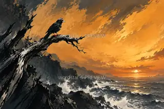 暮色归鸟 · 插画 图像