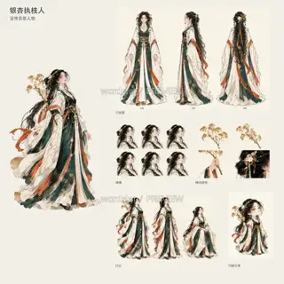 银杏执枝人·宣传页原人物·总览 · 插画 图像