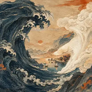 手云挡潮 · 插画 AI 图像