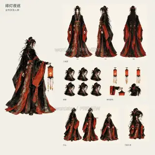 绯灯夜巡·宣传页原人物·总览 · 插画 图像