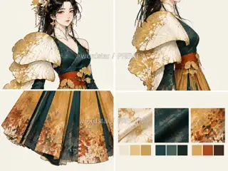 银杏执枝人·秋祀留年·形体材质 · 插画 图像