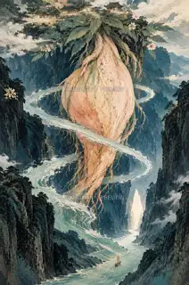 桃根垂谷 · 插画 AI 图像