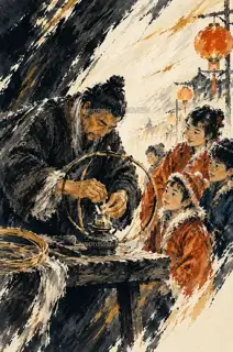 替灯换芯 · 插画 图像