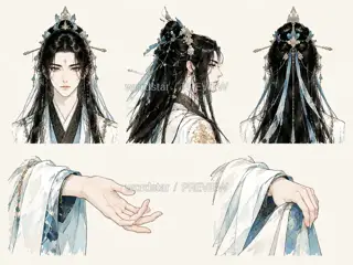 月汐行者·宣传页原人物·神性部件与手势 · 插画 图像