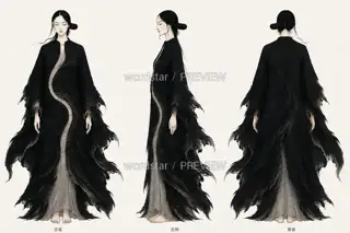补夜织者·夜缝留白·同板三视图 · 插画 图像