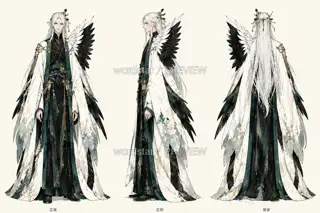 鹤影司春·宣传页原人物·同板三视图 · 插画 图像