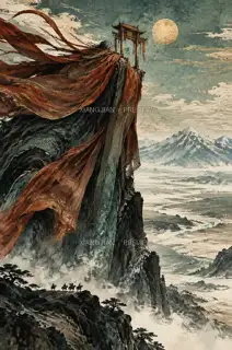 风袍立成崖 · 插画 AI 图像
