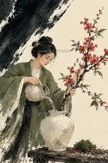 换水扶枝 · 插画 图像