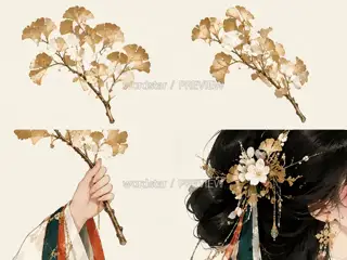 银杏执枝人·宣传主视觉·神性部件与手势 · 插画 图像