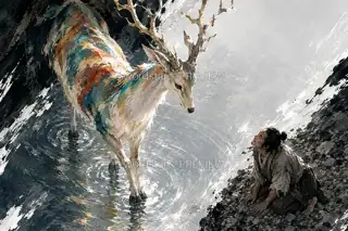 四蹄踏浅滩 · 插画 图像