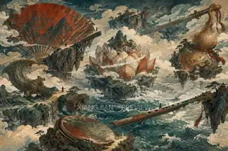 八宝浮海 · 插画 AI 图像