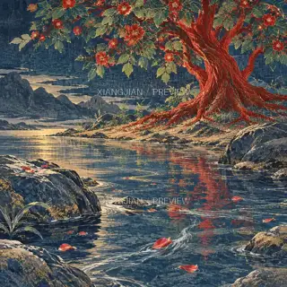 水边红 · 插画 AI 图像