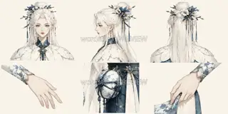 雪瓷观梦·听雪藏声·神性部件与手势 · 插画 图像