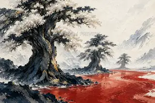 三树临赤水 · 插画 图像