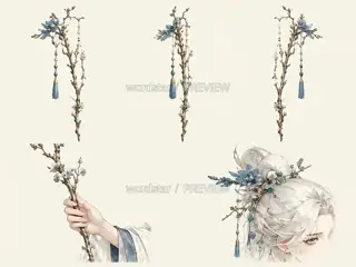 雪瓷观梦·宣传页原人物·神性部件与手势 · 插画 图像