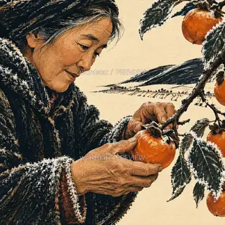 霜降收柿 · 插画 图像