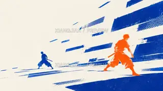 蓝与橙的速度 · 版画 AI 图像