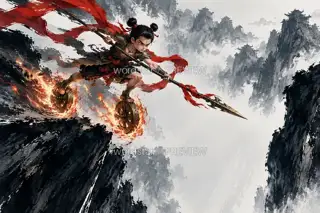 哪吒渡火河 · 插画 图像