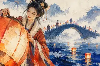 桥上灯河 · 插画 图像