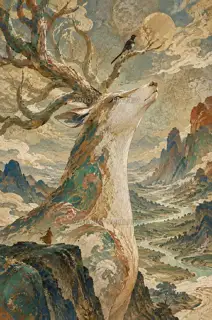 仰见鹿山 · 插画 AI 图像