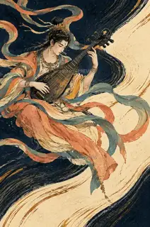 低眉调弦 · 插画 图像