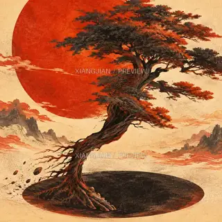 影落桃生 · 插画 AI 图像