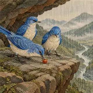 雨中岩 · 插画 AI 图像